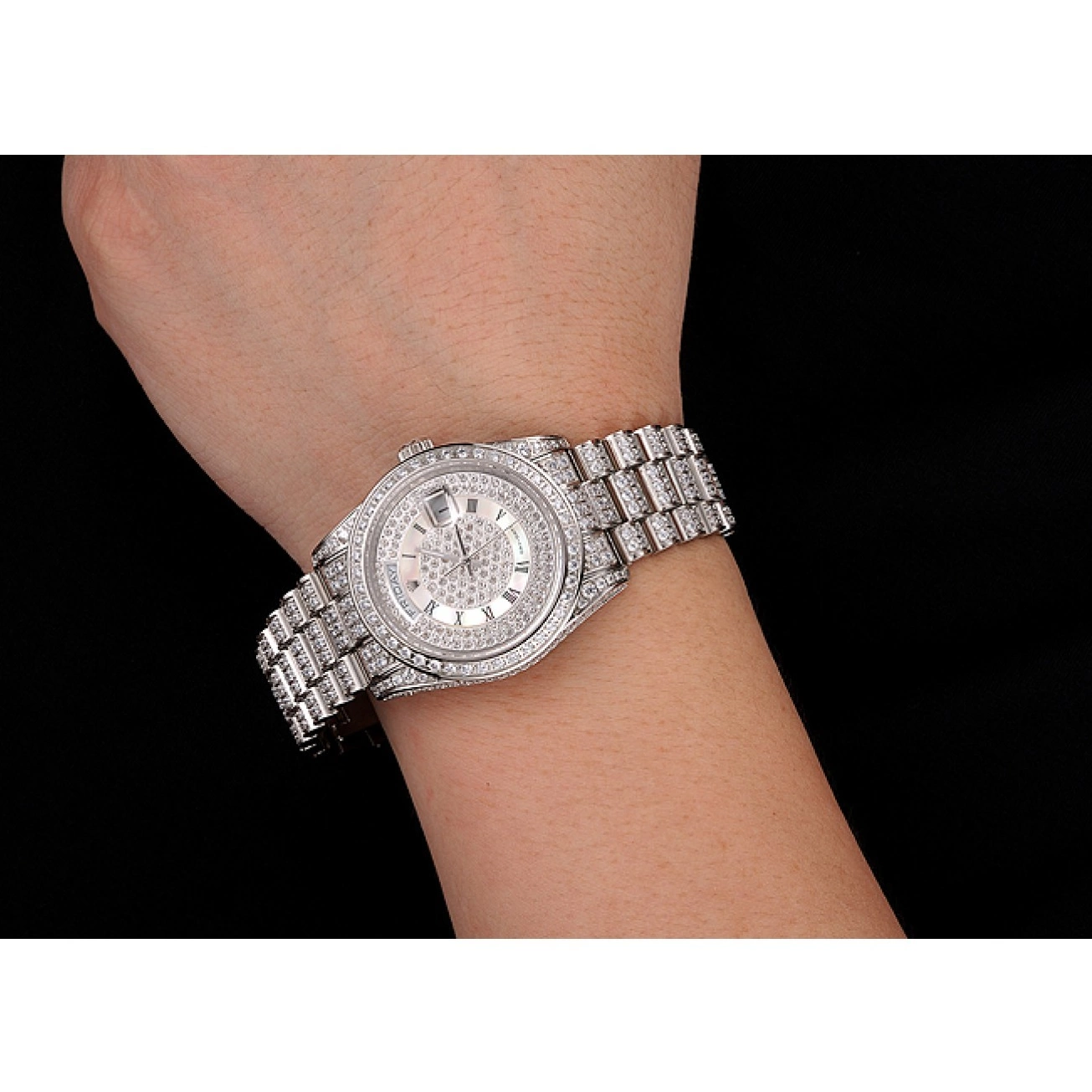 Aaa replica watch Bracelet 1453950 Diamond Day-Date Swiss Dial Pave Diamond Case Rolex Diamond 0629